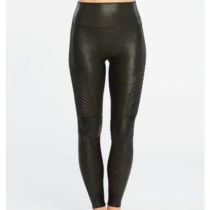 SPANX Black Faux Leather Moto Leggings Size Small
